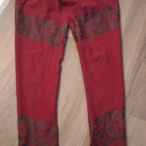 Red Leggings with Black Floral Pattern